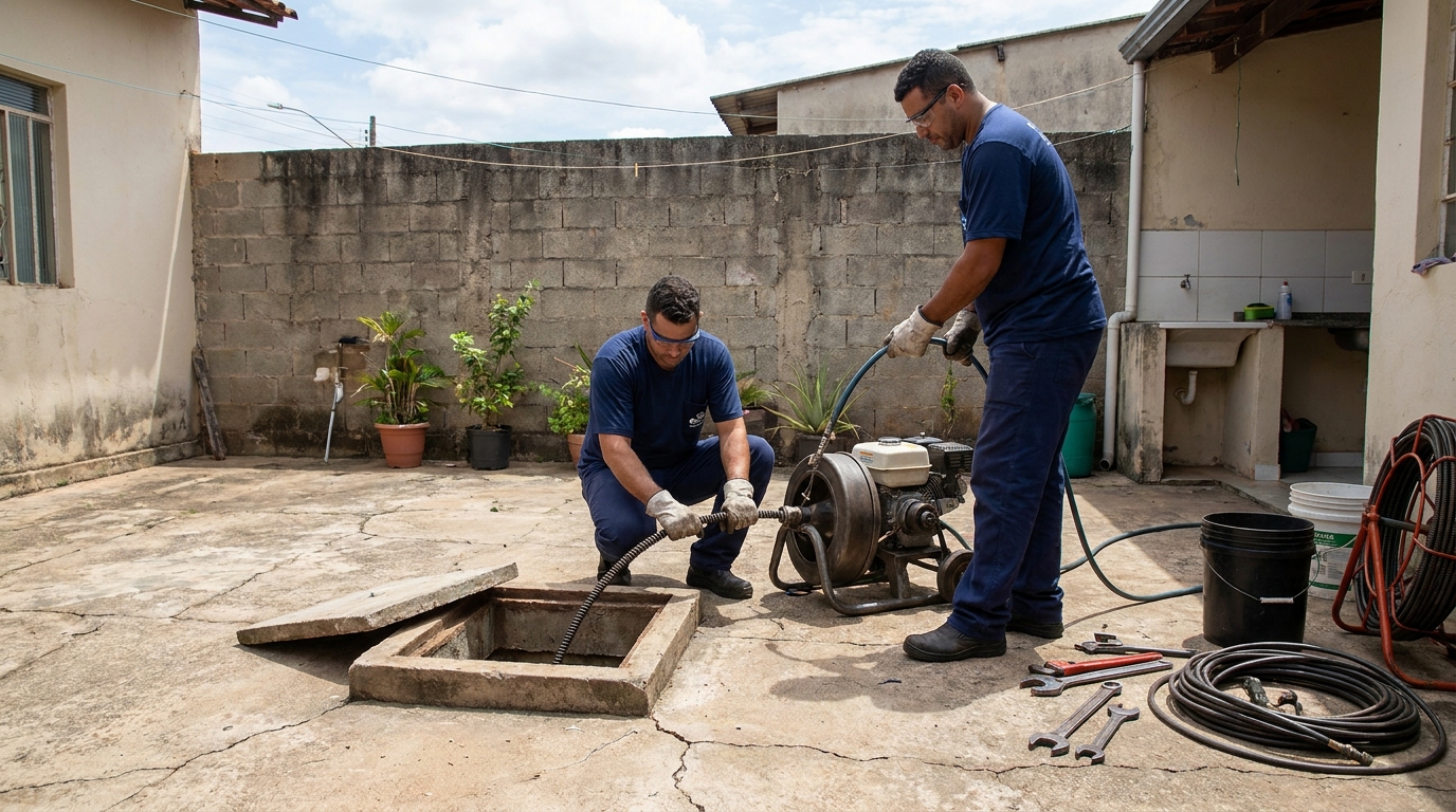 Desentupimento de esgoto residencial em Maringá‑PR